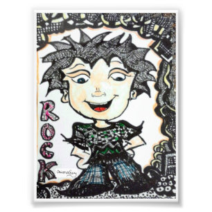 ACEO 4x5.4 Rocker-Cartoon mit Art Fotodruck