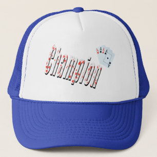 Aces Champion Logo aus Pokerkarten, blau Truckerkappe
