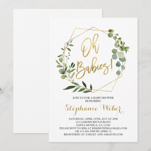 Ach Babies Grüne Babydusche Einladung (Vorne/Hinten)