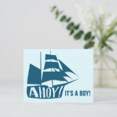 Ach, das ist ein Junge! Blue Nautical Themed Baby Postkarte (Stehend Vorderseite)