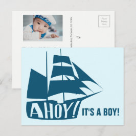 Ach, das ist ein Junge! Blue Nautical Themed Baby  Postkarte