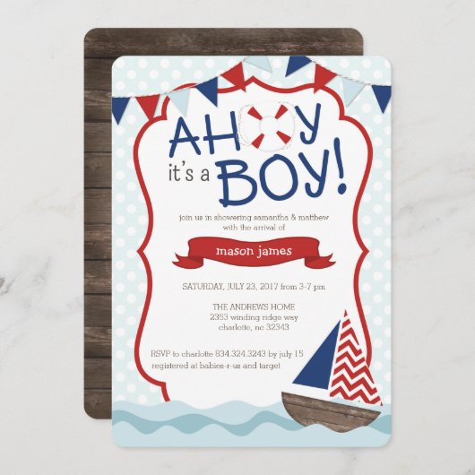 Ach, das ist ein Junge! Einladung der Babydusche (Vorne/Hinten)