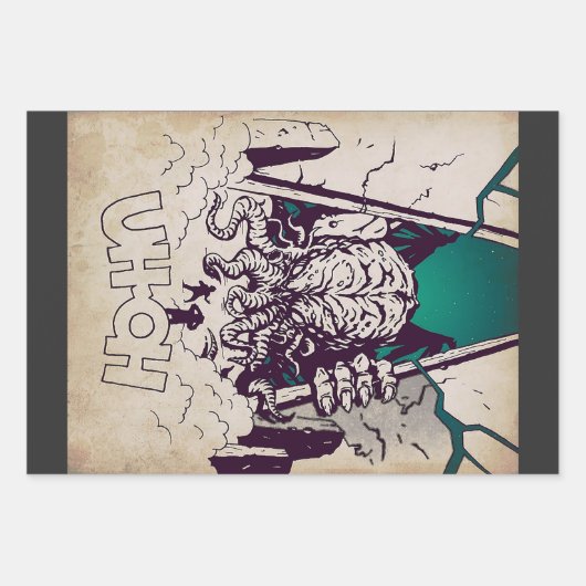 Ach-Oh Cthulhu Monster T - Shirt Geschenkpapier Set (Vorderseite)