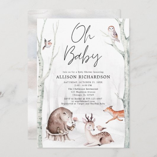 Ach, Waldtiere geschlechtsneutral duschen Einladung (Vorne/Hinten)