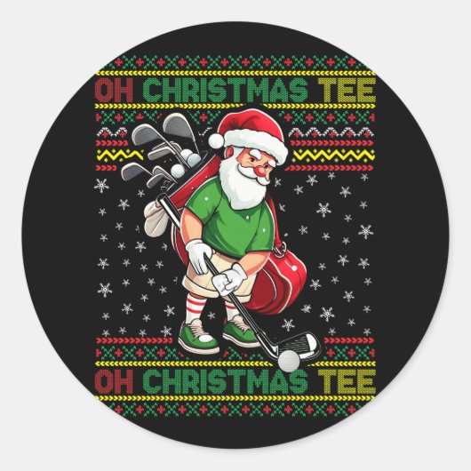 Ach Weihnachts T-Shirt Golf Santa Claus Golf spiel Runder Aufkleber (Vorderseite)