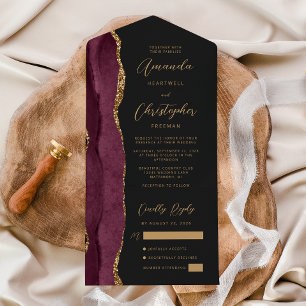 Achat Burgund Gold Schrift Dunkel All In One Einladung