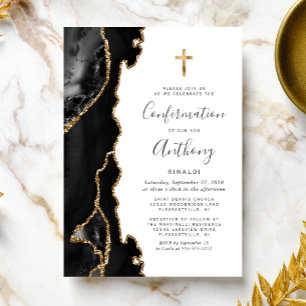 Achat-Geode Schwarz Gold Glitter Konfirmation Einladung