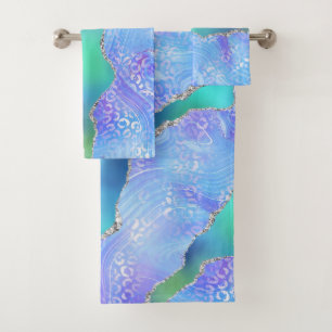 Achat-Geoden-Design Blau und Grün Badhandtuch Set