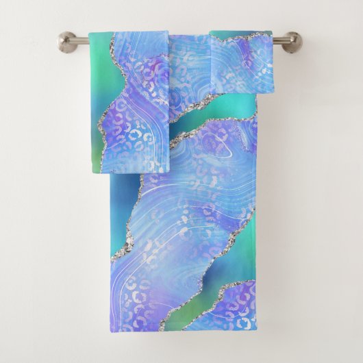 Achat-Geoden-Design Blau und Grün Badhandtuch Set (Insitu)