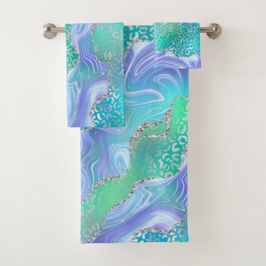 Achat-Geoden-Design Blau und Grün Badhandtuch Set (Insitu)