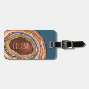 Achat-Geoden-Monogramm-Aquarell Blaue Tonerde Ocke Gepäckanhänger