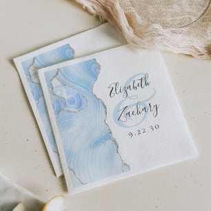 Achat-Geoden-Schrift Babyblau Silberne Hochzeit Serviette