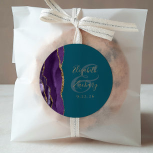 Achat-Geoden-Schrift lila Gold Türkis Hochzeit Runder Aufkleber