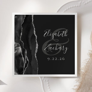 Achat-Geoden-Schrift Schwarz Silber Dunkle Hochzei Serviette