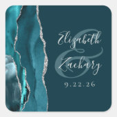 Achat-Geoden-Schrift Teal Blau Silber Hochzeit Quadratischer Aufkleber (Vorderseite)