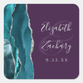 Achat-Geoden-Schrift Teal Silber Lila Hochzeit Quadratischer Aufkleber (Vorderseite)