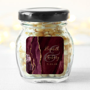 Achat-Geoden-Schriftzug Burgunder-Gold-Hochzeit Quadratischer Aufkleber