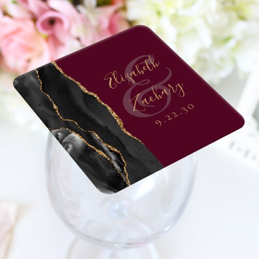 Achat-Geoden-Schriftzug Schwarz Gold Burgunder Hoc Rechteckiger Pappuntersetzer