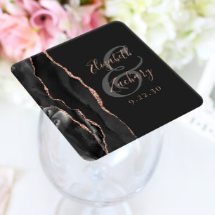 Achat-Geoden-Schriftzug Schwarze Rose Gold Dunkle  Rechteckiger Pappuntersetzer