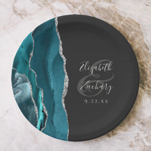 Achat-Geoden-Silber-Schrift Dunkle Hochzeit Pappteller
