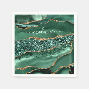 Achat Grün Gold Glitter Individueller Name Serviet Serviette