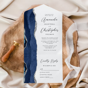 Achat Hochzeit Navy Blau Silber All In One Einladung