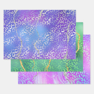 Achat-Leopardenprint mit Glitter und Edelstein-Tön Geschenkpapier Set