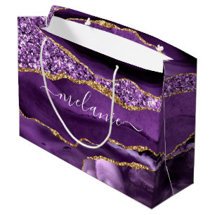 Achat Lila Gold Glitter Geschenktasche mit individ Große Geschenktüte