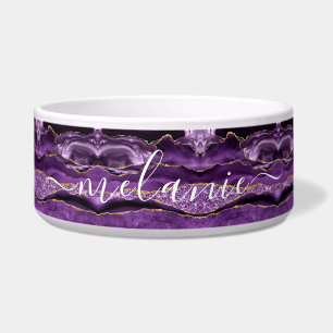 Achat Lila Gold Glitter Individueller Name Haustie Napf