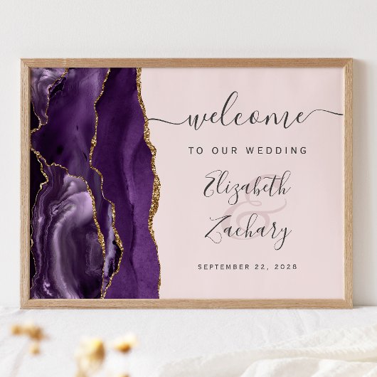 Achat Lila Gold Schrift Roségold Hochzeitsbegrüßun Poster