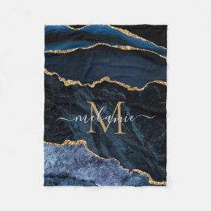 Achat Marineblau Gold Edelstein Marmor Monogramm N Fleecedecke