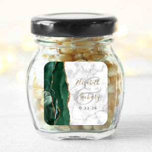 Achat-Marmor-Smaragdgrüne-Gold-Schrift-Hochzeit Quadratischer Aufkleber