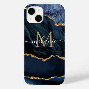 Achat Navy Blau Gold Marmor Ihr Name Buchstabe Ges Case-Mate iPhone 14 Hülle