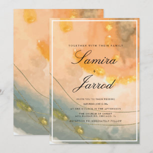 Achat Pfirsich Hand Aquarell und Faux Gold Hochzei Einladung