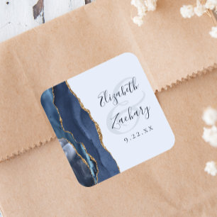 Achat-Schrift Navy Hellblau Gold Hochzeit Quadratischer Aufkleber