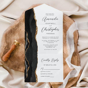 Achat-Schwarz-Goldene Hochzeit All In One Einladung
