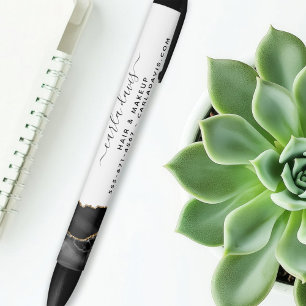 Achat Schwarz und Gold Marmor Schrift Salon Kugelschreiber