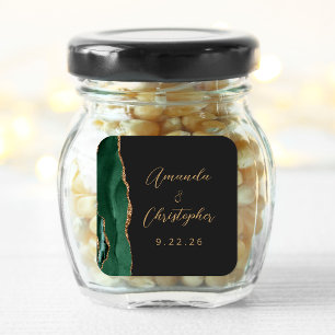 Achat Smaragdgrün Gold Schrift Dunkle Hochzeit Quadratischer Aufkleber