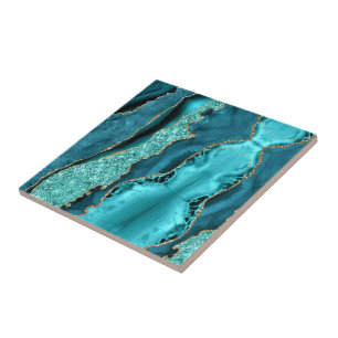 Achat Teal Blau Gold Marmor Türkis Keramikfliese