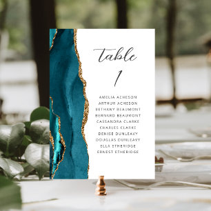 Achat Teal Blau Gold Moderne Schrift Hochzeit Tischnummer