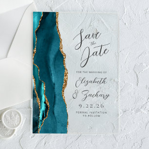 Achat Teal Gold Moderne Schrift Hochzeit Acryleinladungen