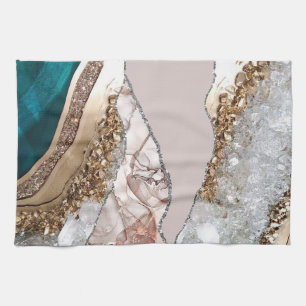 Achat Türkis Blau Gold Glitter Marmor Aqua Türkis Geschirrtuch