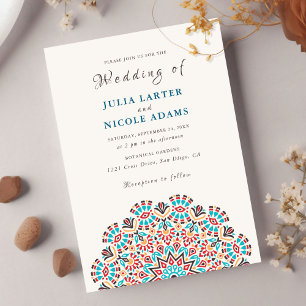 Achat Türkis Teal & Wein Florales Mandala-Hochzeit Einladung