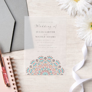 Achat Türkis Teal & Wein Florales Mandala Hochzeit Pergament Einladungen