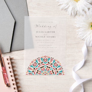 Achat Türkis Teal & Wein Florales Mandala-Hochzeit Pergament Einladungen