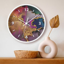 Achat Wasserfarbe Gold Lila Grün Blau schick glamo Große Wanduhr