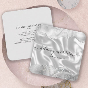 Achatgrau Silber Glitter Luxus abgerundete Ecken Quadratische Visitenkarte