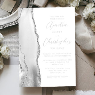 Achatgrau Silber Schrift Hochzeit Folieneinladung
