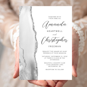 Achatgrau silberne Schrift Hochzeit Einladung