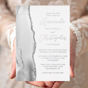 Achatgrau silberne Schrift Hochzeit Folieneinladung